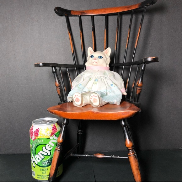 Small White Ceramic Anthropomorphic CAT Cloth Body Dress & Pataloons Cottagecore - Picture 5 of 10